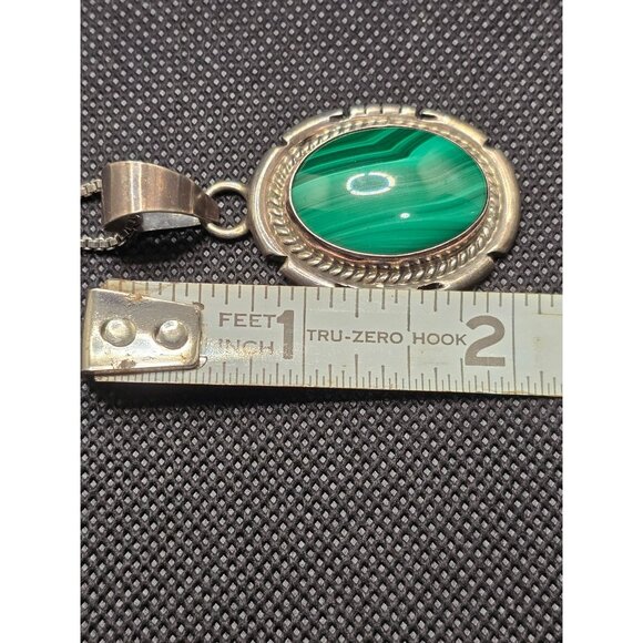 NAVAJO Jon McCray Oval Malachite Pendant Sterling Silver 2" Length - Picture 5 of 5